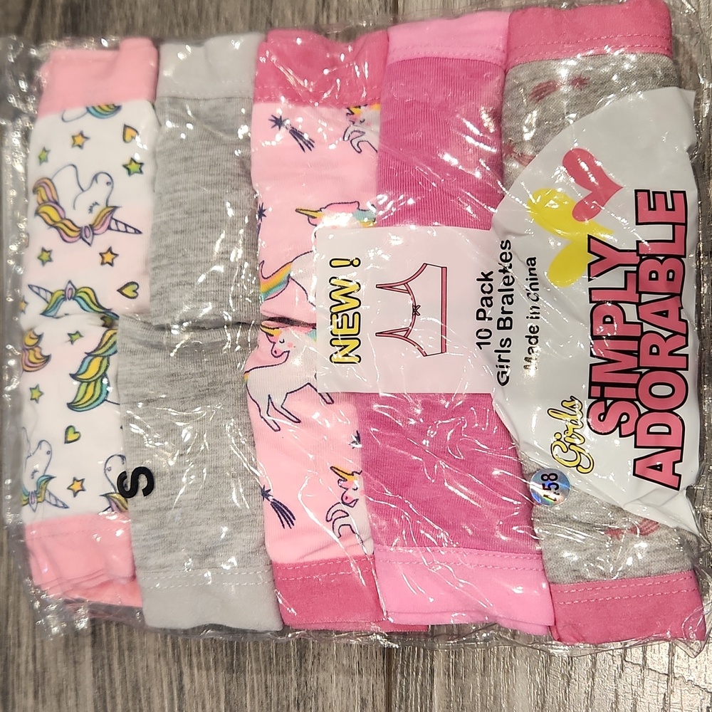 NWT Girls Sumply Adorable 10 pack Bralettes some Unicorn & plain patterns sz S